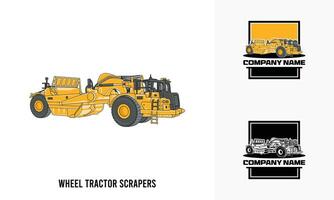 wheel tractor scraper heavy equipment illustration, wheel tractor scraper heavy equipment Logo Badge Template vector