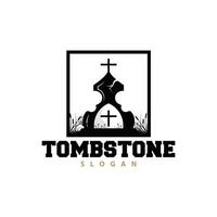 Tombstone Logo, Tomb Cemetery Cross, Simple Vintage Halloween Grave Design vector
