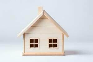 Wooden house model on a white background. Generated by artificial intelligence photo