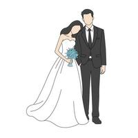 Happy wedding bride and groom at wedding ceremony. Beautiful wedding couple in wedding clothes , couple with beauty wedding bouquet vector illustration