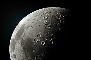 Close-up of the moon through a telescope with craters visible. Generated by artificial intelligence photo