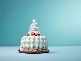 AI Generated Beautiful creative Christmas cake with decoration in the form of a Christmas tree. photo
