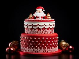 AI Generated Beautiful creative cake with Santa decoration. photo