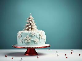 ai generado hermosa creativo Navidad pastel con decoración en el formar de un Navidad árbol. foto