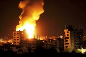 destruido pueblo con fumar viniendo fuera de eso después guerra batalla ataque. ai generativo foto