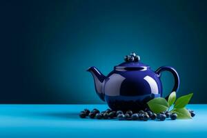 AI Generated Creative design of a teapot in the form of blueberries on a bright background photo