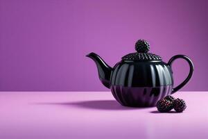 AI Generated Creative design of a teapot in the form of a blackberry on a bright background photo