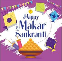 Vector Makar sankranti celebration with colorful kites festival