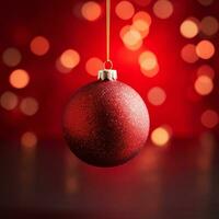 AI Generated red Christmas ball on a bright background. photo