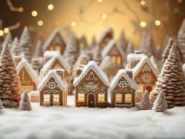 AI Generated Christmas village of gingerbread houses in neutral tones. photo