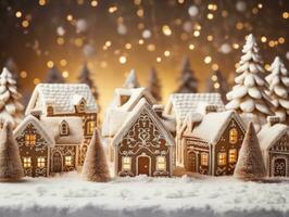 AI Generated Christmas village of gingerbread houses in neutral tones. photo