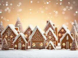 AI Generated Christmas village of gingerbread houses in neutral tones. photo