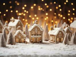 AI Generated Christmas village of gingerbread houses in neutral tones. photo