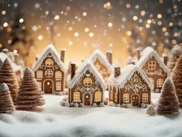 AI Generated Christmas village of gingerbread houses in neutral tones. photo
