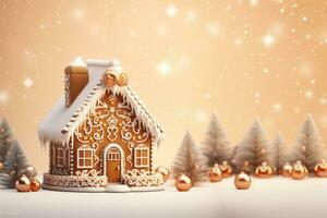 AI Generated Christmas gingerbread house. Mockup photo