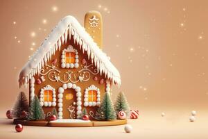 AI Generated Christmas gingerbread house. Mockup photo