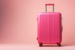 AI Generated A bright pink suitcase on a bright background. photo