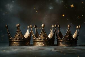 AI Generated Three crowns as a symbol of the celebration of the Day of the Three Kings photo