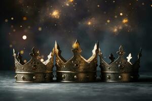 AI Generated Three crowns as a symbol of the celebration of the Day of the Three Kings photo