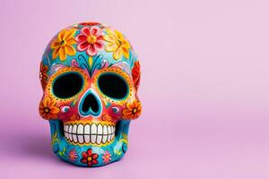 AI Generated Sugar skull for the Day of the Dead on a bright background photo