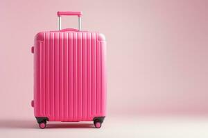 AI Generated A bright pink suitcase on a bright background. photo