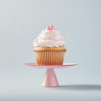 AI Generated Freshly made cupcake with whipped cream on a delicate pastel background. photo