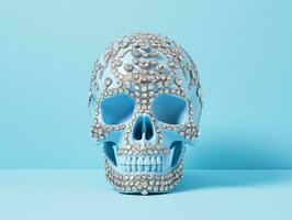 AI Generated A skull decorated with shiny rhinestones on a bright background photo