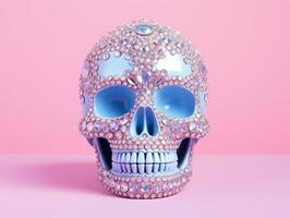 AI Generated A skull decorated with shiny rhinestones on a bright background photo