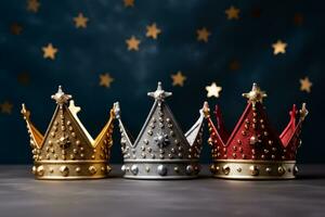 AI Generated Three crowns as a symbol of the celebration of the Day of the Three Kings photo