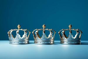 AI Generated Three crowns as a symbol of the celebration of the Day of the Three Kings photo