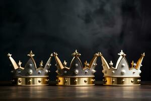 AI Generated Three crowns as a symbol of the celebration of the Day of the Three Kings photo