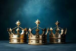 AI Generated Three crowns as a symbol of the celebration of the Day of the Three Kings photo