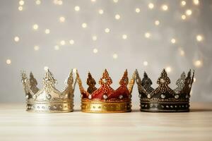 AI Generated Three crowns as a symbol of the celebration of the Day of the Three Kings photo