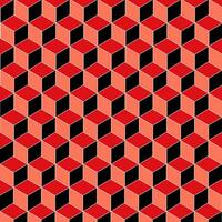 Elegant seamless vector pattern with black, orange and red isometric cubes and white line details.