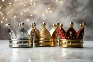 ai generado Tres coronas como un símbolo de el celebracion de el día de el Tres reyes foto