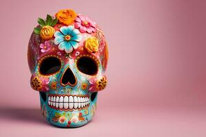 AI Generated Bright creative skull sugar loaf is made in Mexican traditions. photo