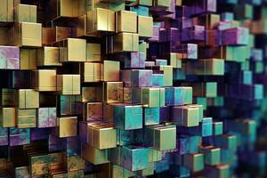 Abstract background with structure of cubes. Colorful cubes texture for technology backdrop. Generated AI. photo
