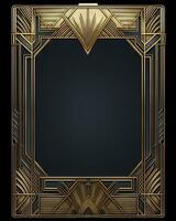 Golden art deco frame with ornament. Retro golden art deco or art nouveu frame in roaring 20s style. Generative AI. photo