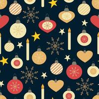 Vector seamless pattern with Christmas balls and snowflakes. Christmas ornament background