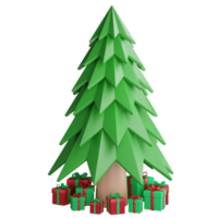 Christmas tree and presents clipart flat design icon isolated on transparent background, 3D render Christmas and New year concept png