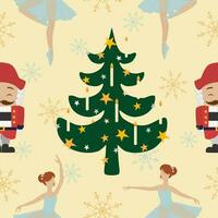 Vector seamless pattern with Nutcracker and ballerinas character in cartoon style. Nutcracker christmas background