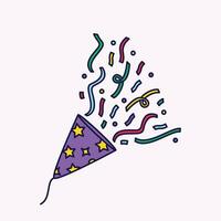 Confetti new year Horn, Confetti Popper Flat illustration, confetti explosion from birthday cap vector