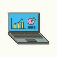 ordenador portátil con diagrama y gráfico plano ilustración vector