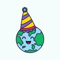 fun Globe wear party hat, Earh day Celebration vector