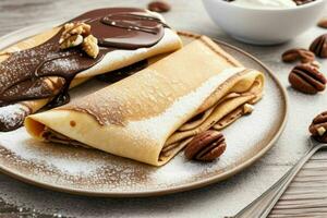 crepes with chocolate and nuts. AI Generative Pro Photo