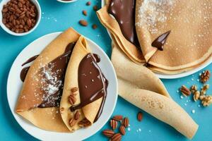 crepes con chocolate y nueces. ai generativo Pro foto