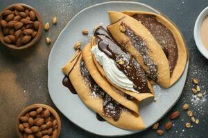 crepes con chocolate y nueces. ai generativo Pro foto