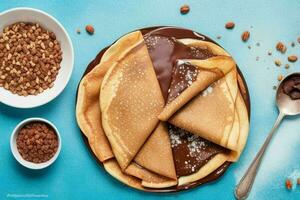 crepes with chocolate and nuts. AI Generative Pro Photo