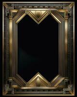 Golden art deco frame with ornament. Retro golden art deco or art nouveu frame in roaring 20s style. Generative AI. photo