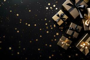 gold confetti with gift box luxury background ai generated photo